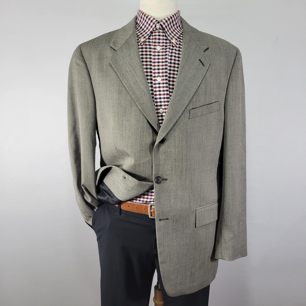 Chaps‎ Ralph Lauren Men's Sport Coat Blazer Three Button Gray Herringbone 42L